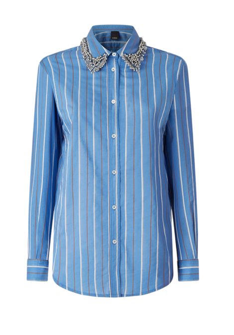 Camicia a righe con colletto ricamato con strass PINKO | Camicie | 104813 A2ETEZZ